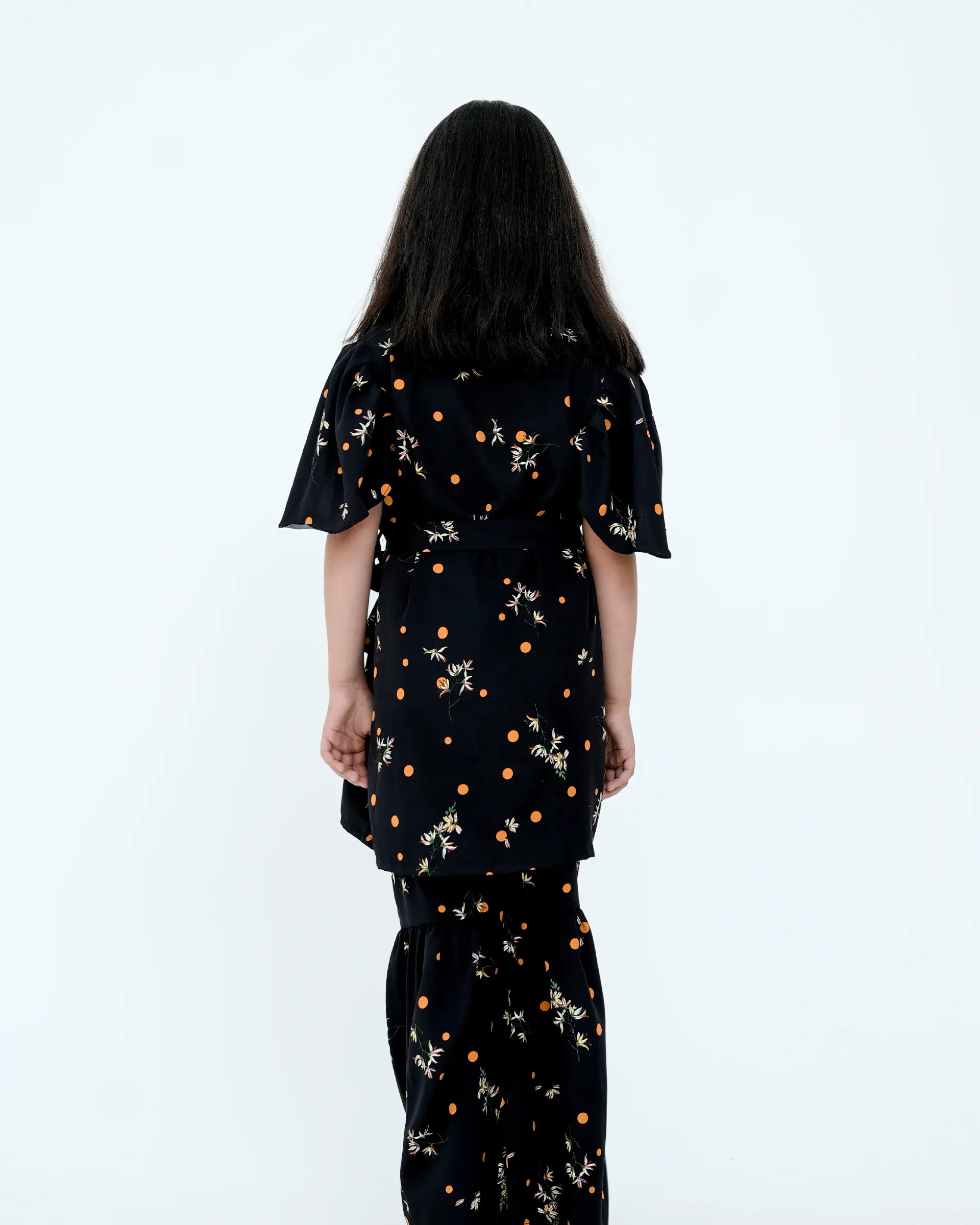 Back view of a black co-ord set