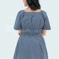 Back view of a polka dot frock shirt