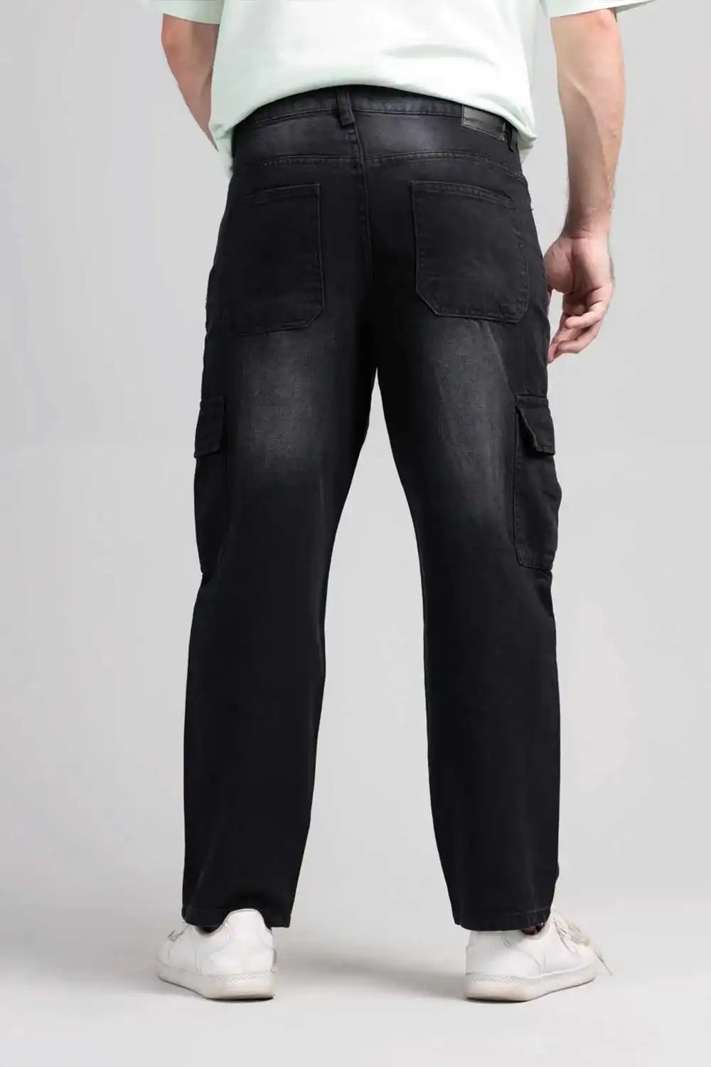 Back view of cargo denim jeans