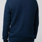 Back view of men's v neck cardigan navy showing relaxed fit