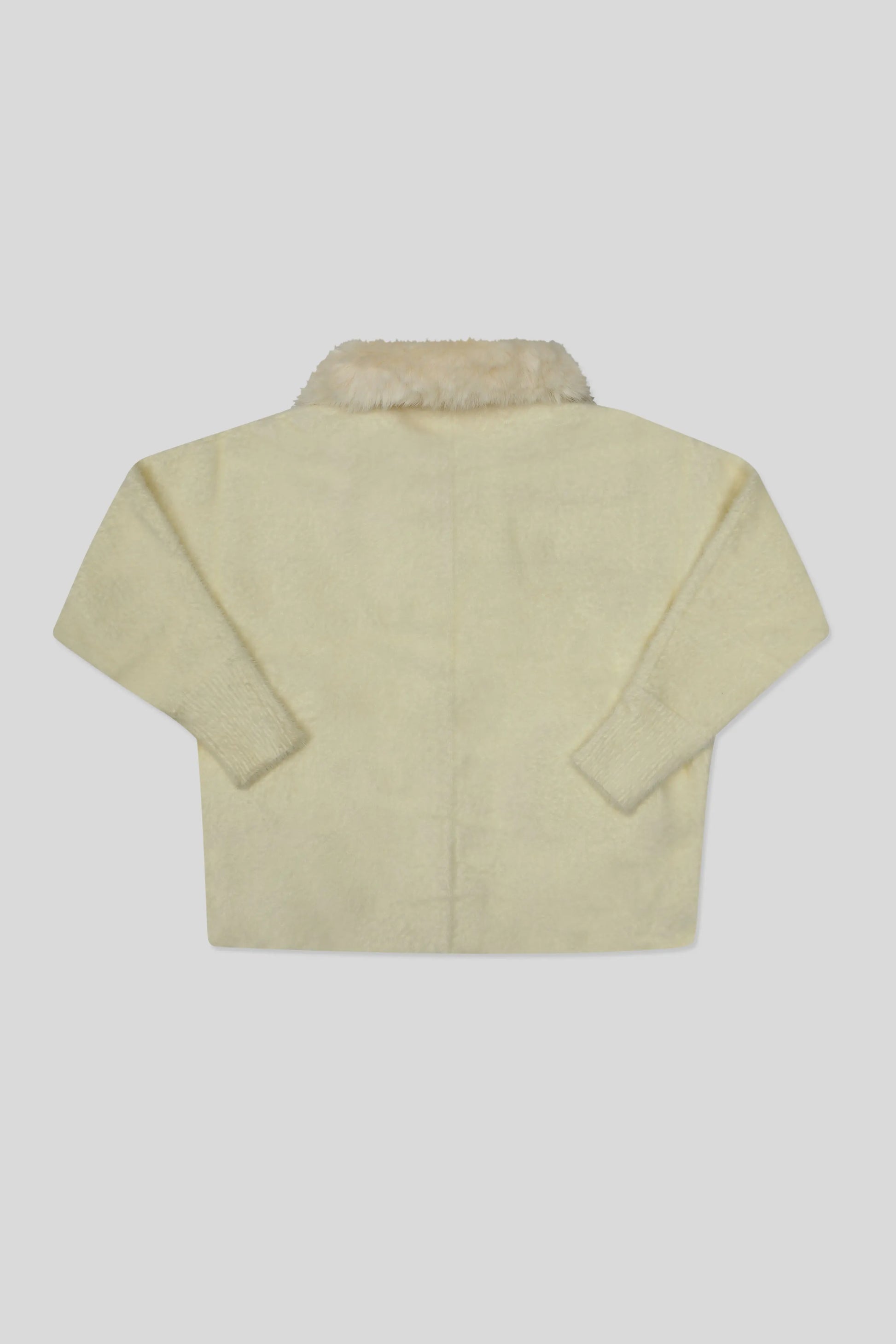 Back view of the Off-White Wool Cardigan with a clean, minimal finish