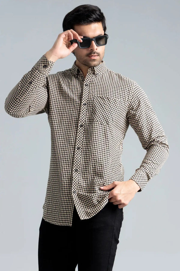 Men’s Classic Casual Shirt - Beige/Black