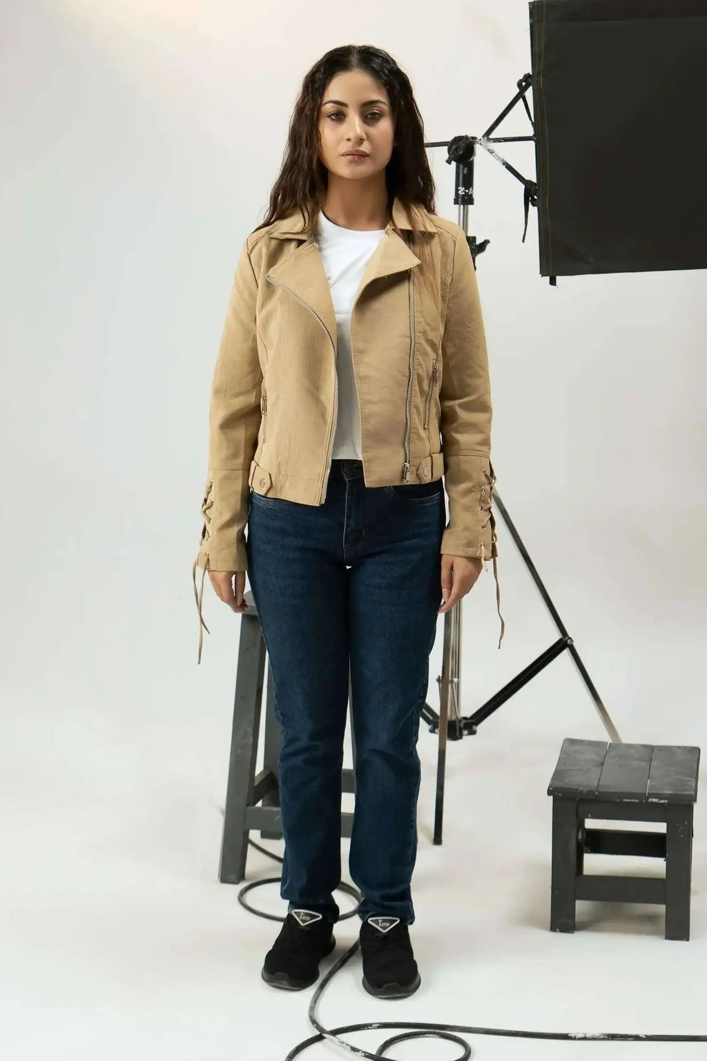 Beige fur leather jacket