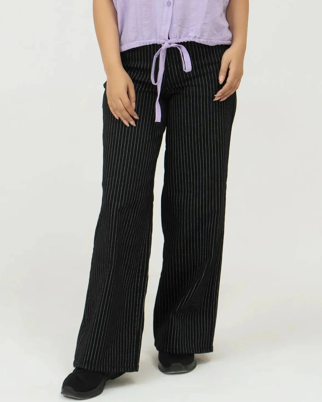 Women’s Black Striped Wide Leg Jeans
