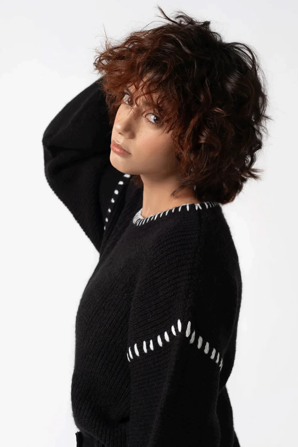Black cardigan side view