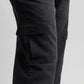 Black cargo pants on a gray background