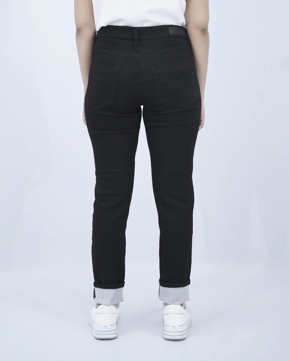 Black slim fit jeans back view