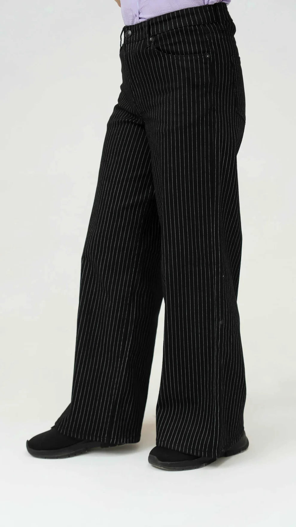 Black striped jeans side view