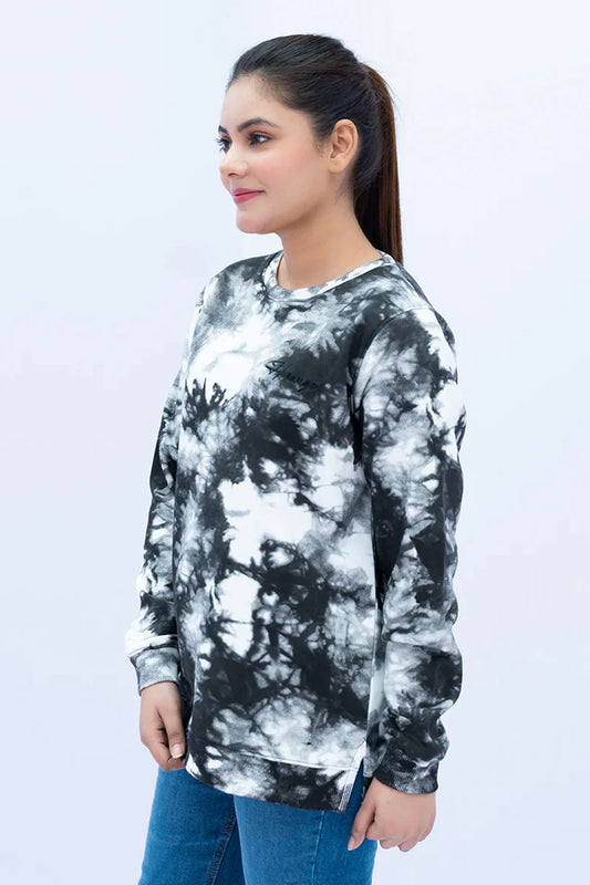 Black tie-dye sweatshirt side view