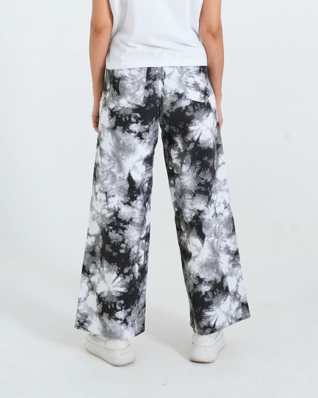 Black wide leg jeans back view