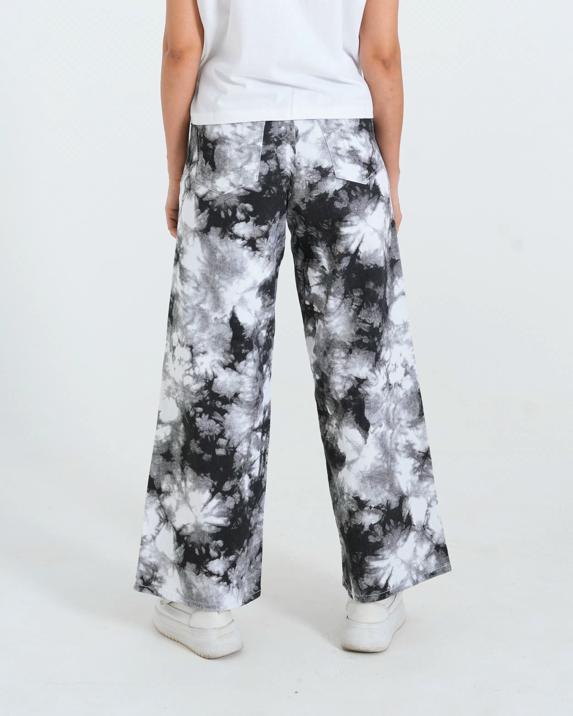 Black wide leg jeans back view