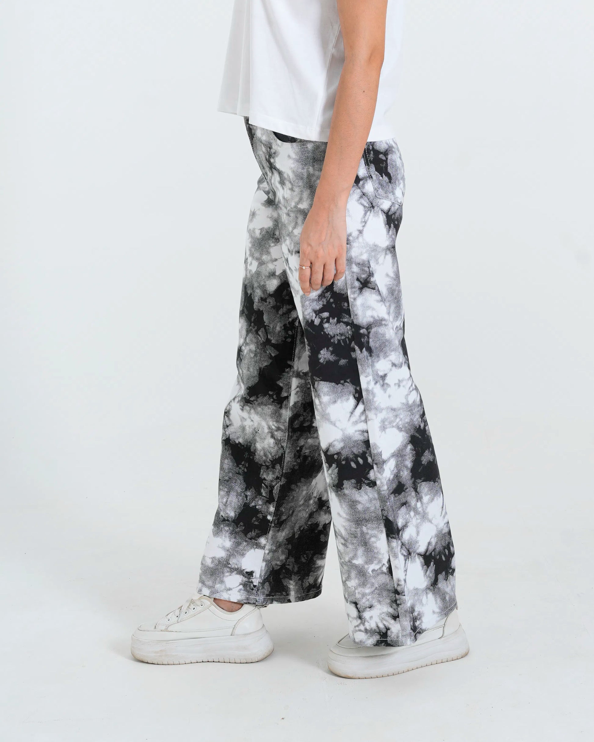 Black wide leg jeans side view