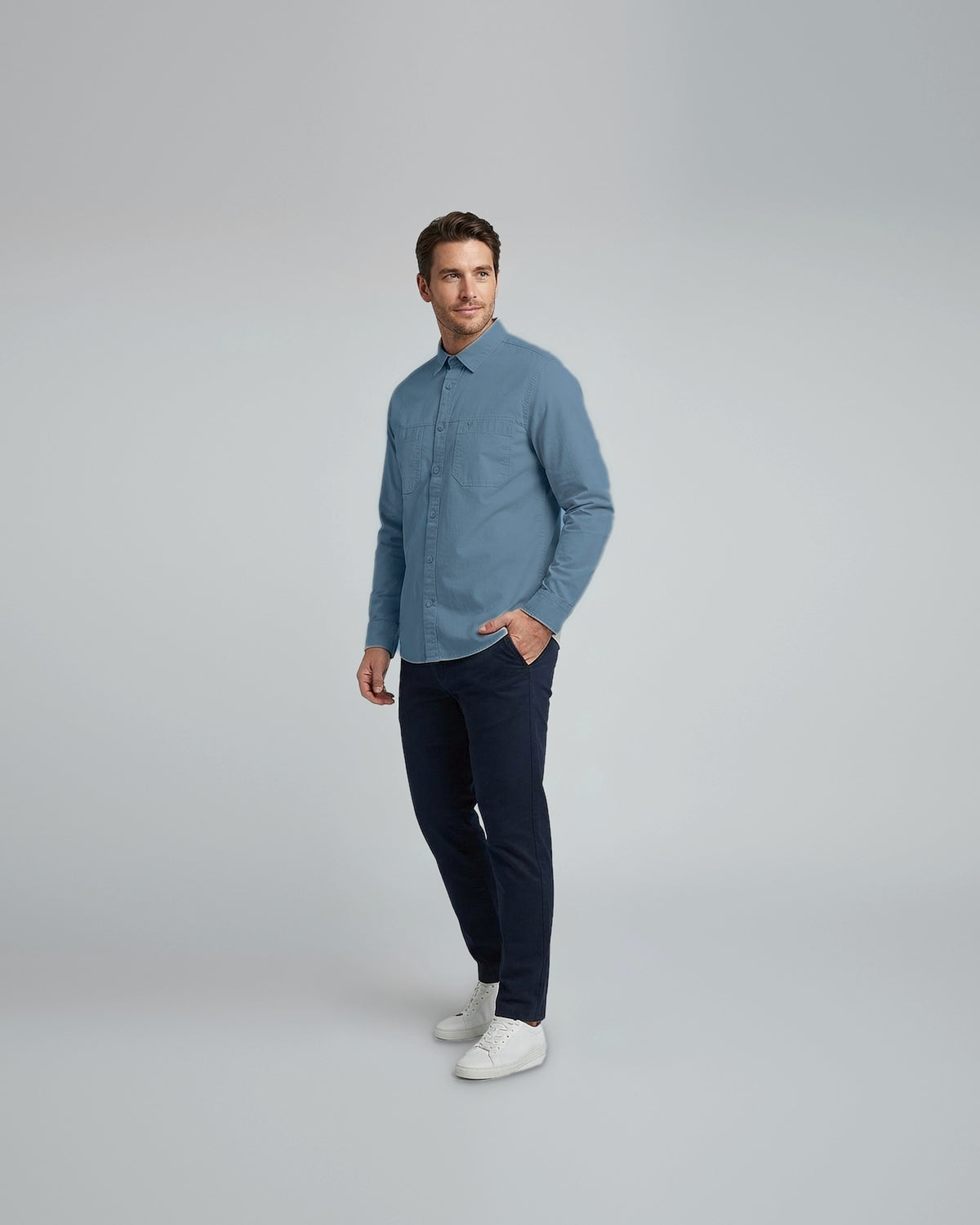 Men's Blue Cotton-Lycra Shirt