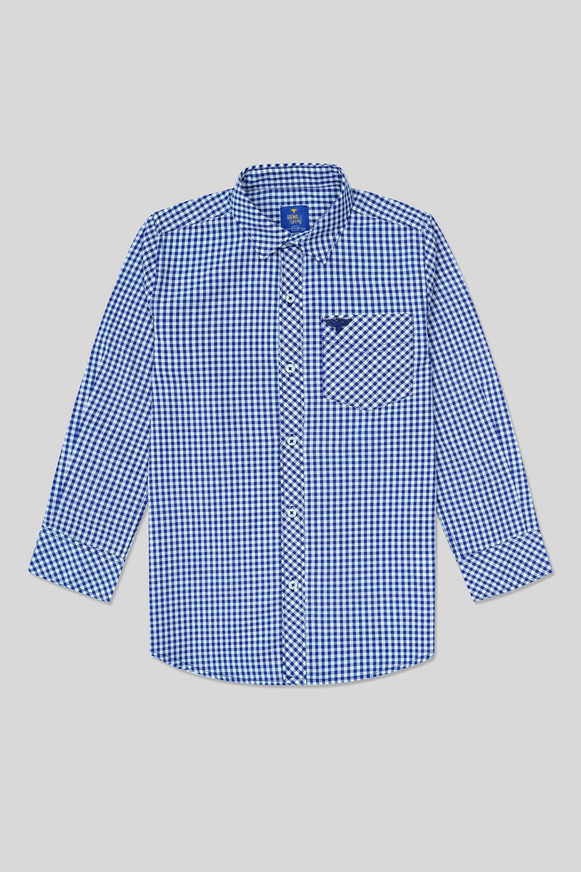 Blue checkered shirt on a gray background