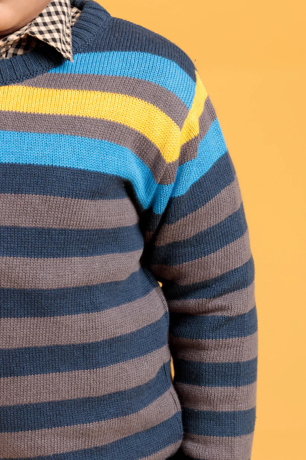 Blue cotton sweater close up