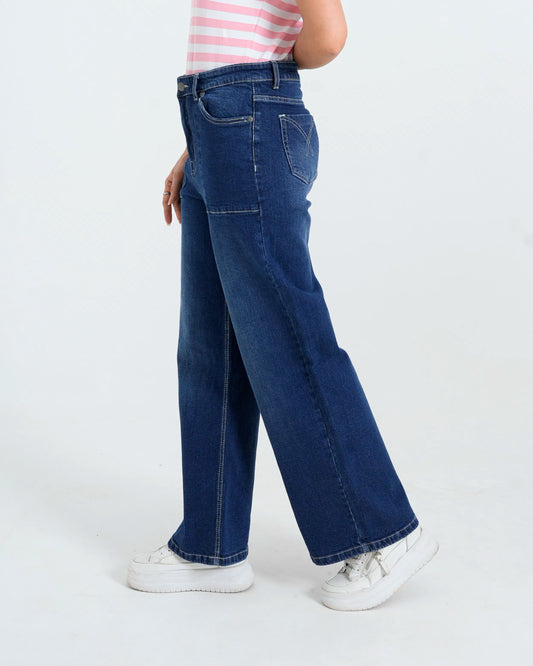 Blue denim jeans side view