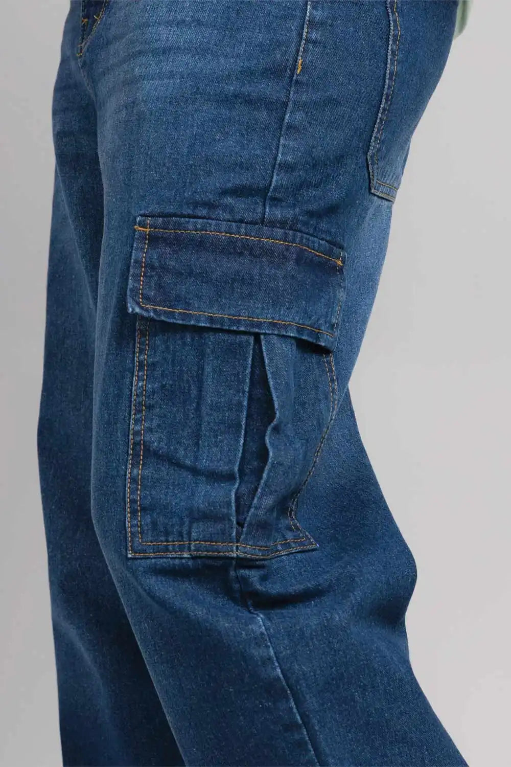 Blue jeans with cargo pockets