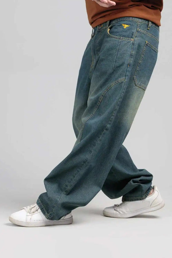 Men Skater Fit Cut & Sewn Denim Jeans - Vintage Blue