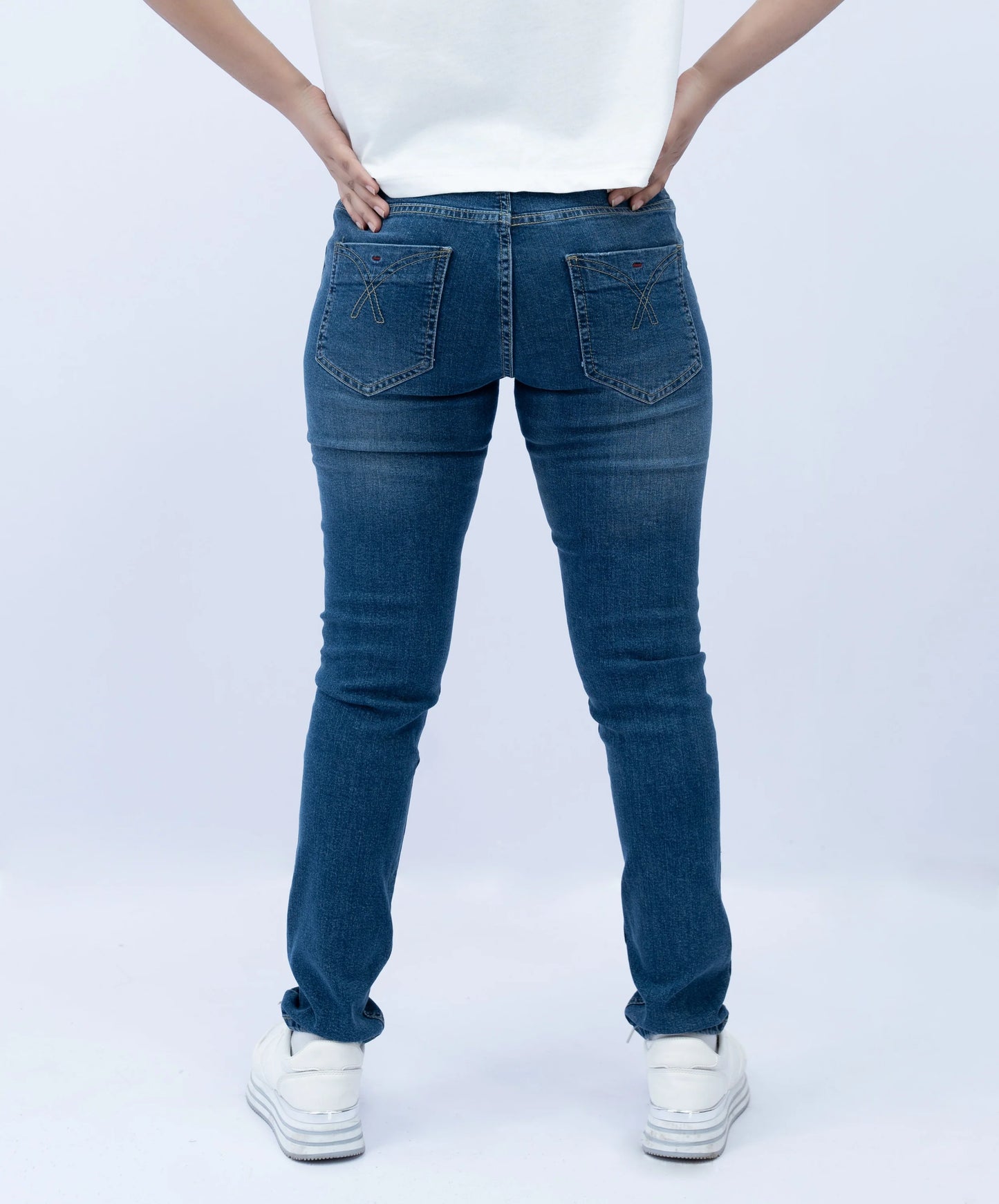 Blue slim fit jeans back view