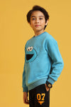 Boy wearing Sweatshirt in Ethereal Blue with embroidered design