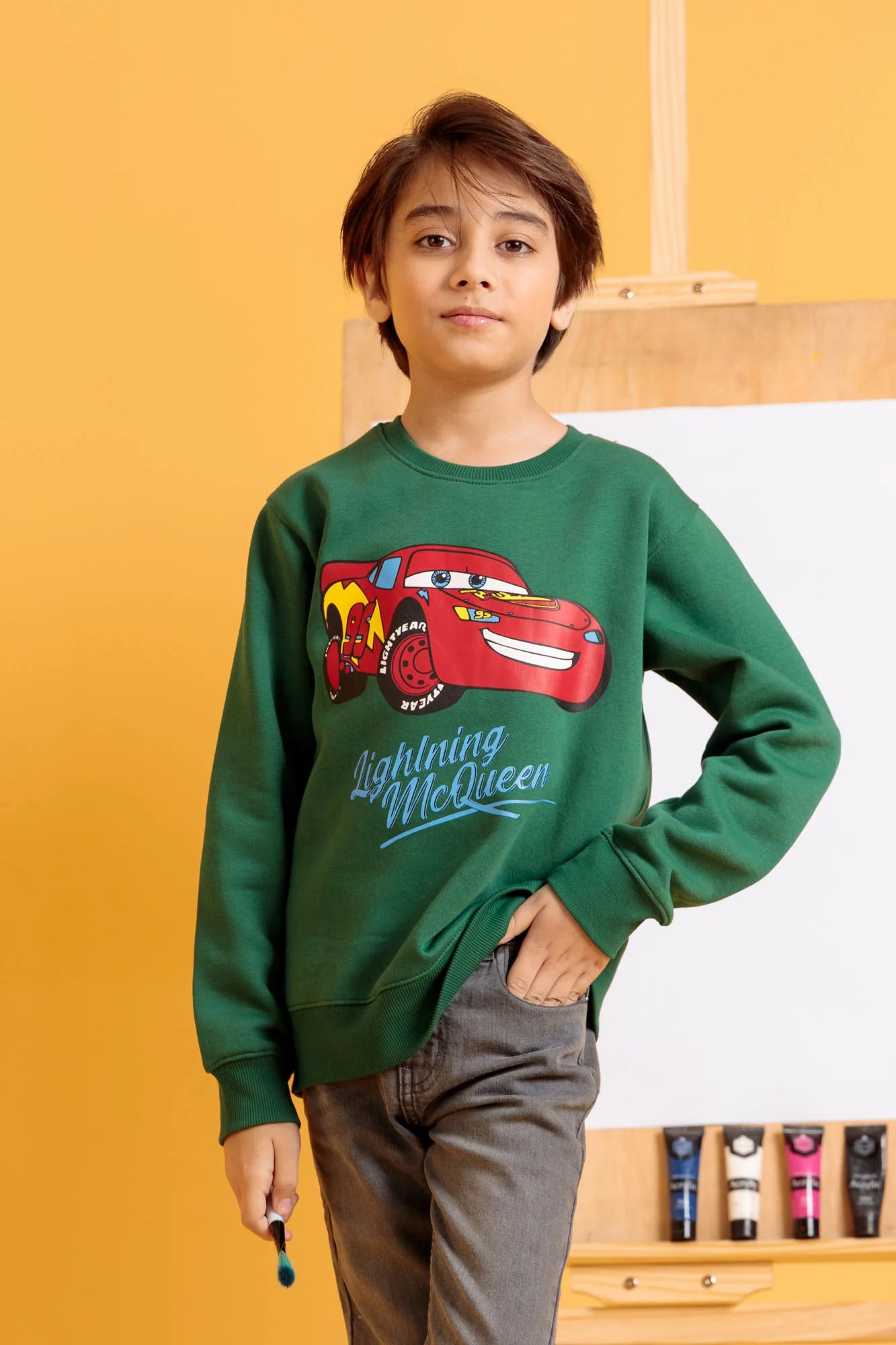 Boys’ Screen Print Sweatshirt in Evergreen