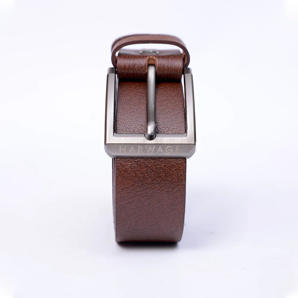 Brown buckle belt close up