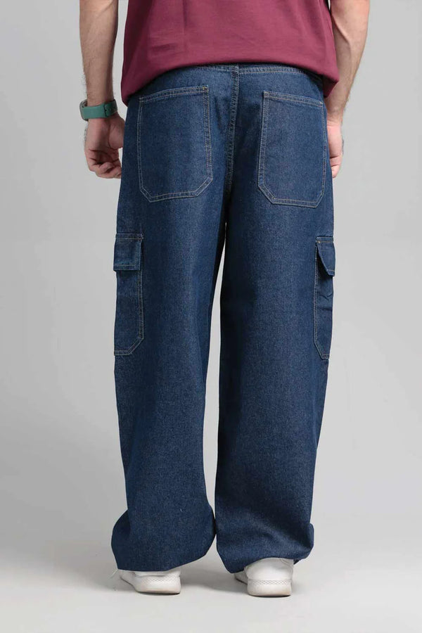 Men Skater Fit Cargo Denim Jeans - Indigo
