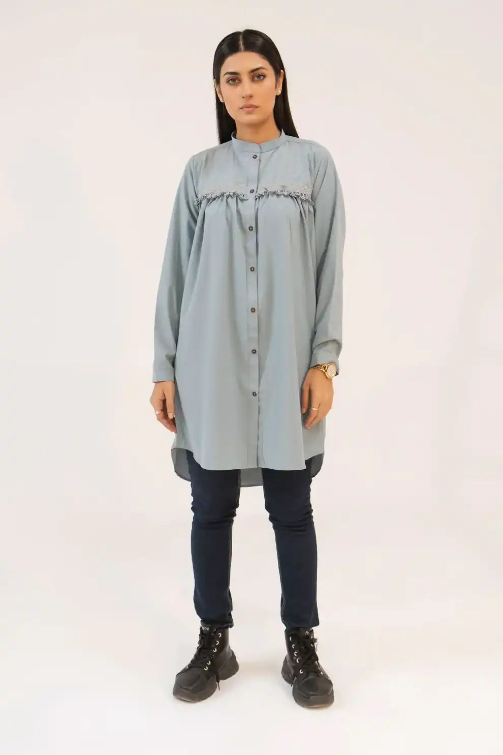 Carrot Blue Tunic Dress Shirt