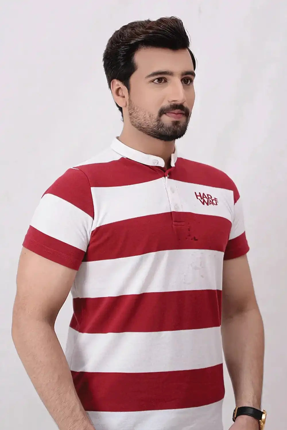 Casual white stripe polo shirt