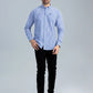 Classic Casual Blue Shirt full body front view styled with black pants