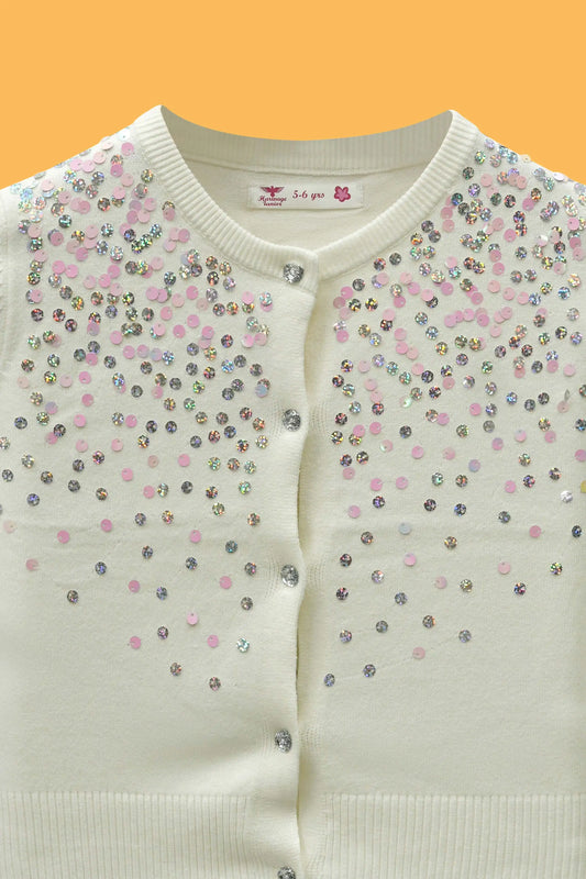 White R-Neck Wool Cardigan