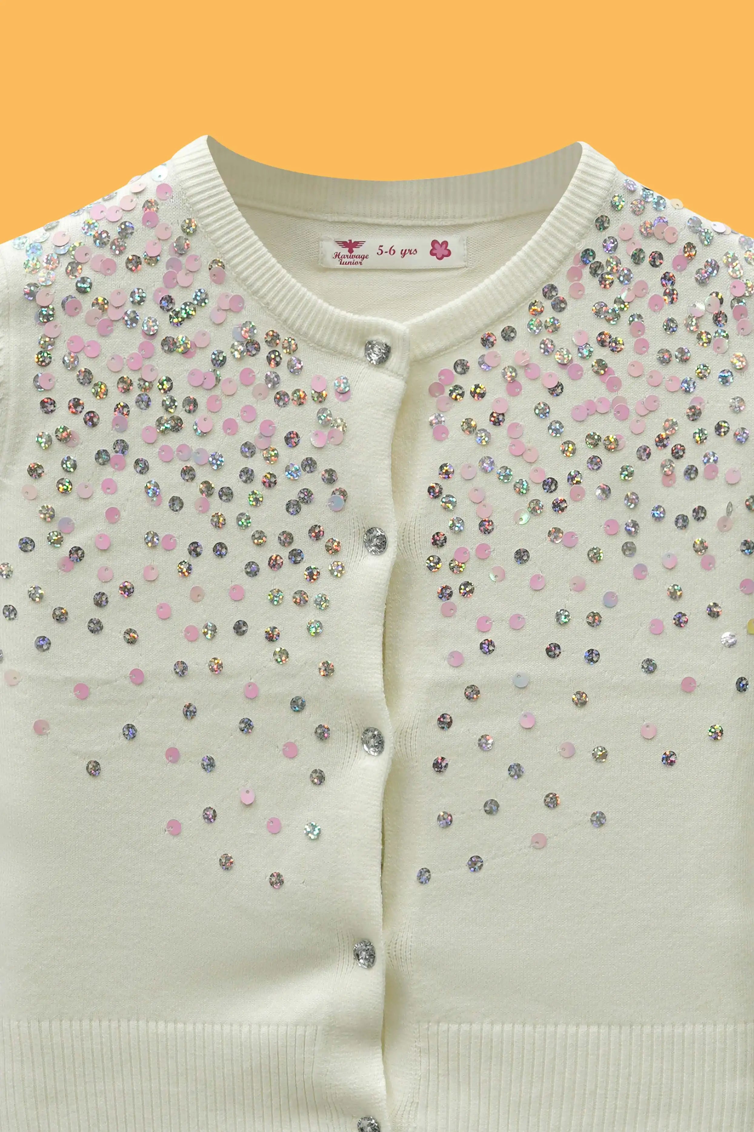 White R-Neck Wool Cardigan
