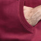 Close-up of a maroon sweatshirt with a pocket