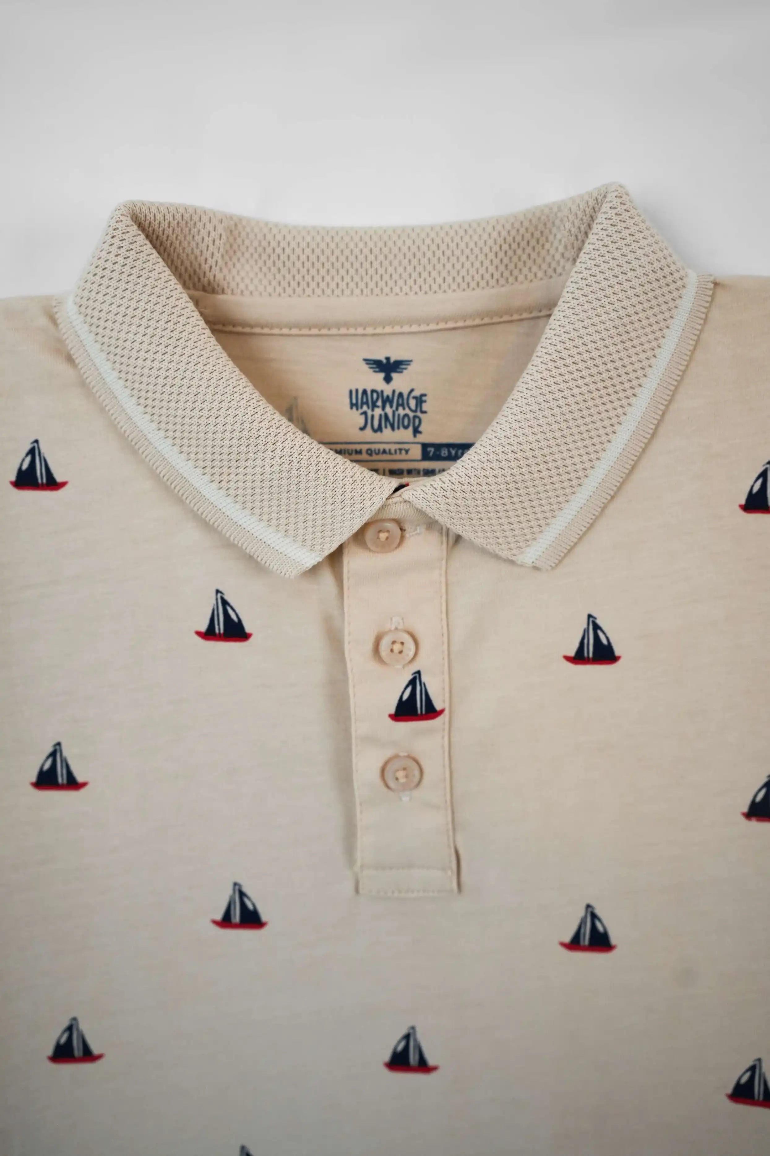 Close up of a crystal grey polo shirt