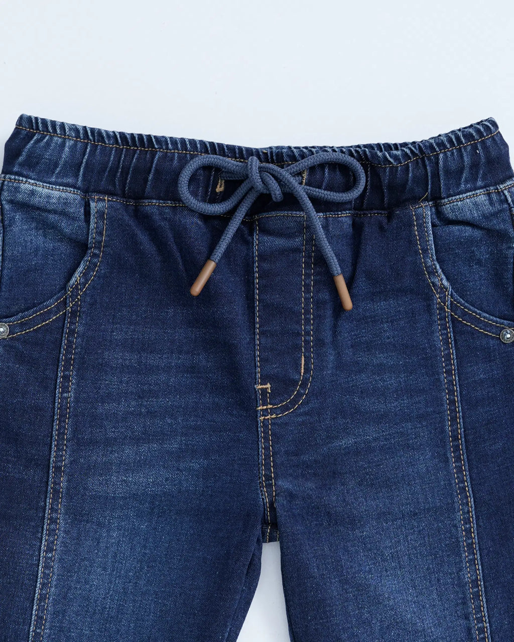 Close up of a dark blue classic cut shorts