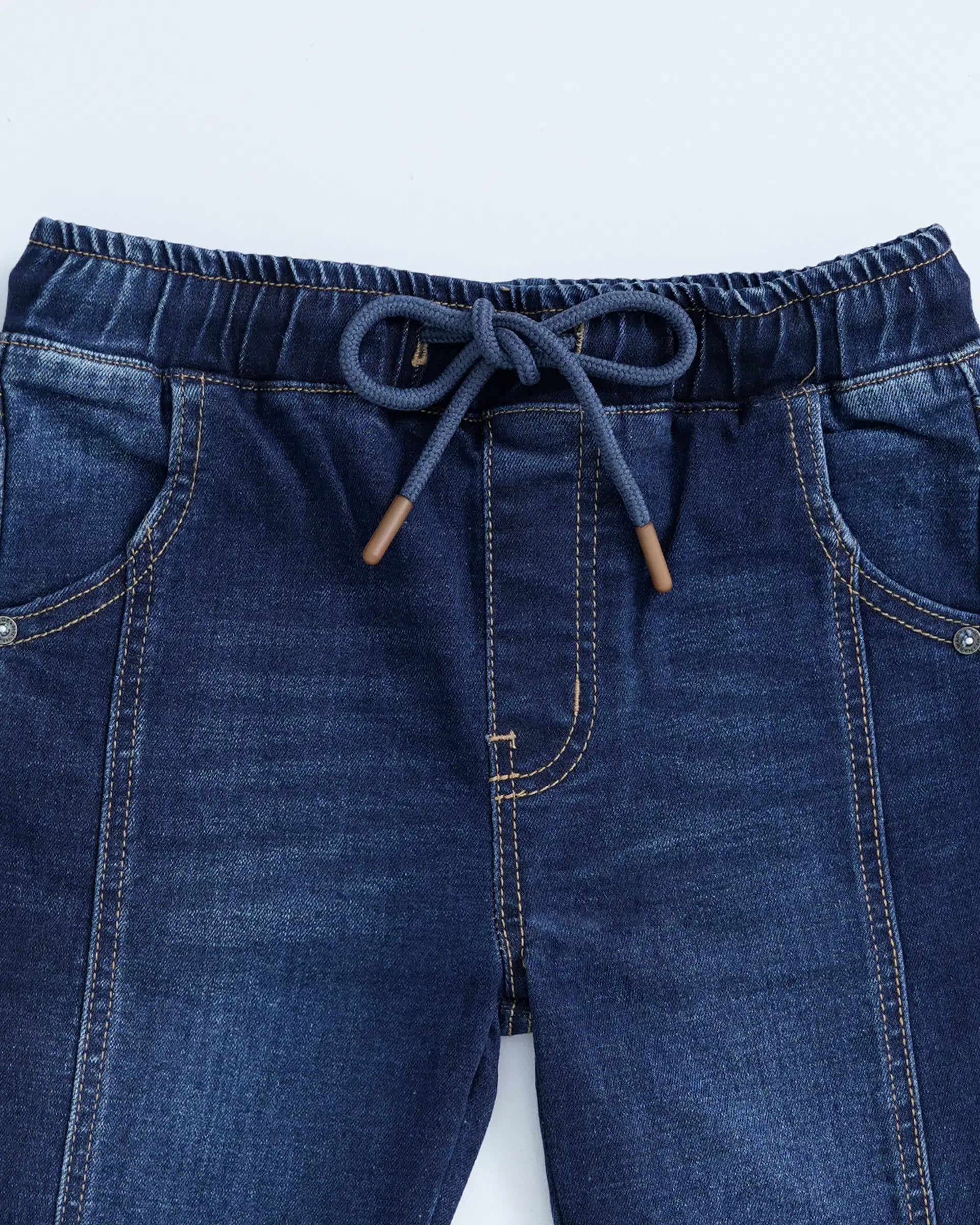 Close up of a dark blue classic cut shorts