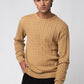 Man wearing a beige Crew Neck Cable Knit Sweater