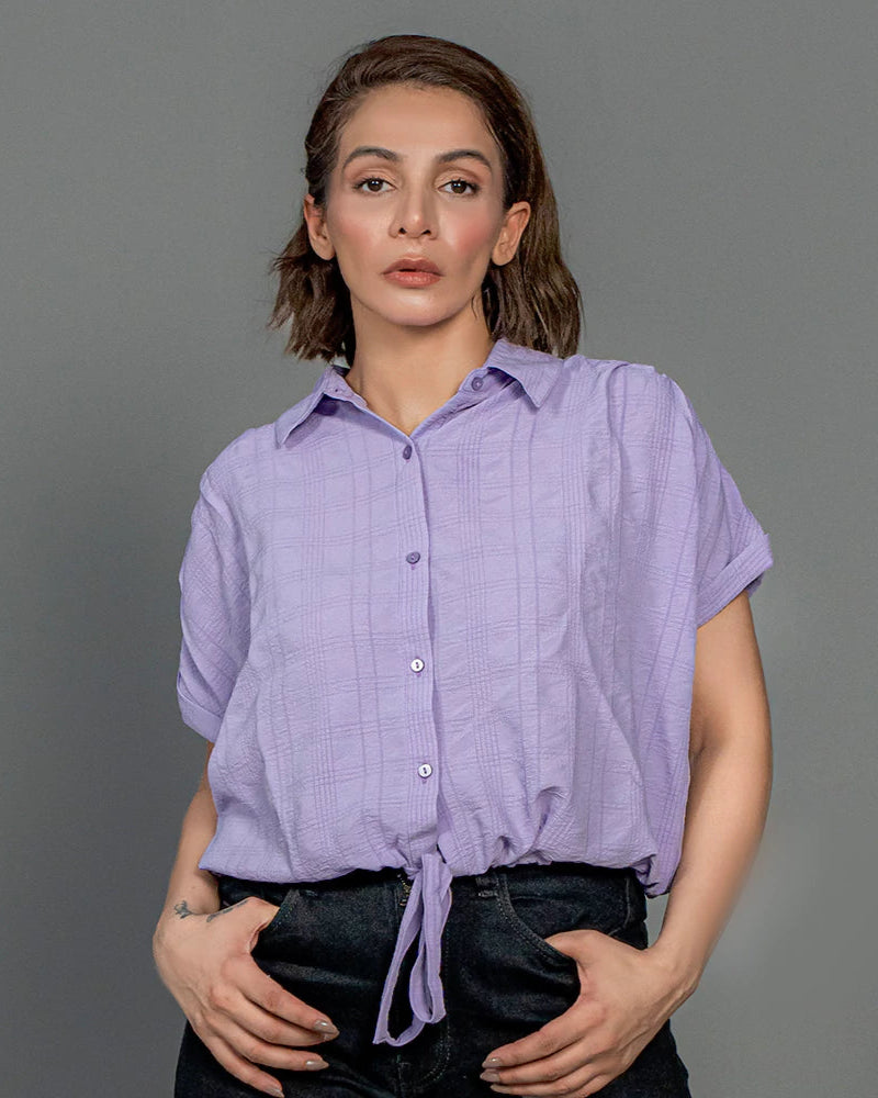 Women Drawstring Hem Poplin Super Cropped Shirt