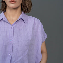 Women Drawstring Hem Poplin Super Cropped Shirt - Purple