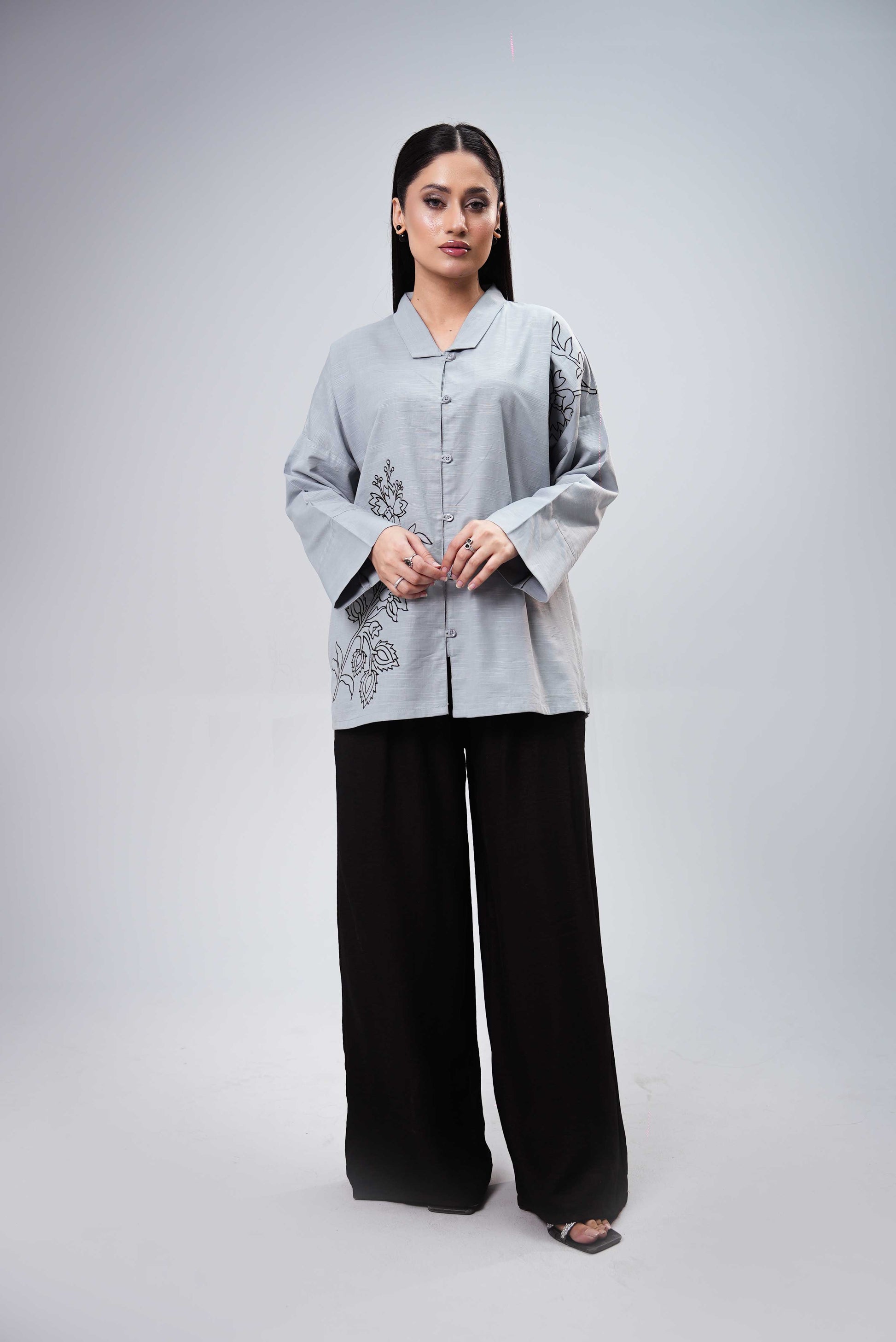 Classic Embroidered Shirt Women - Mint Blue