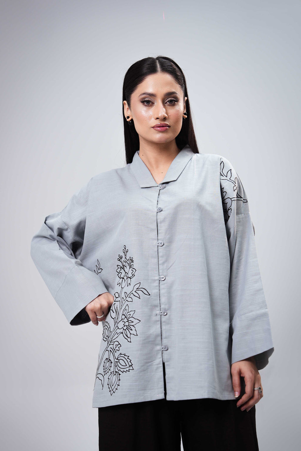 Classic Embroidered Shirt Women - Mint Blue