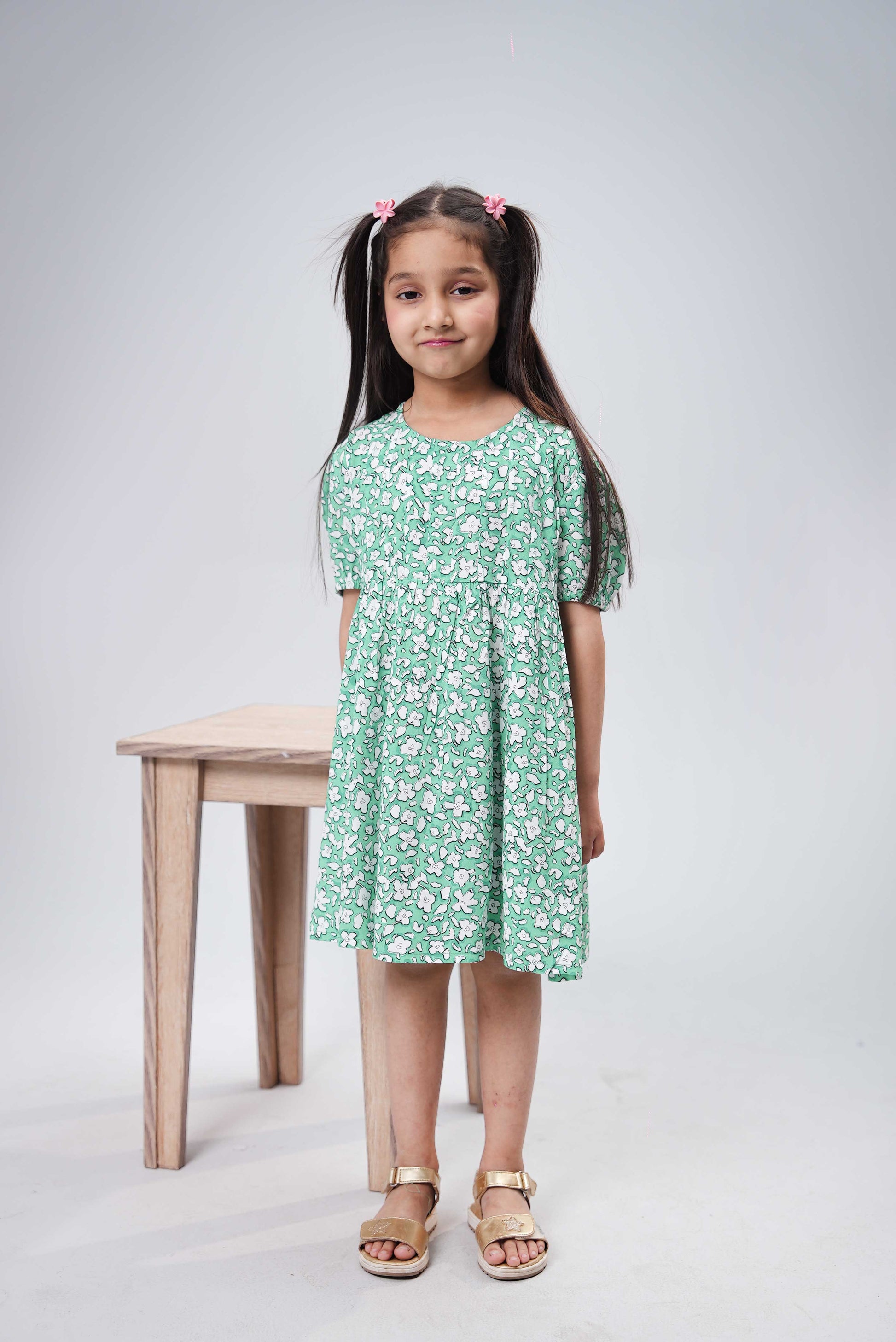 Little Girls Frock - Floral Mint