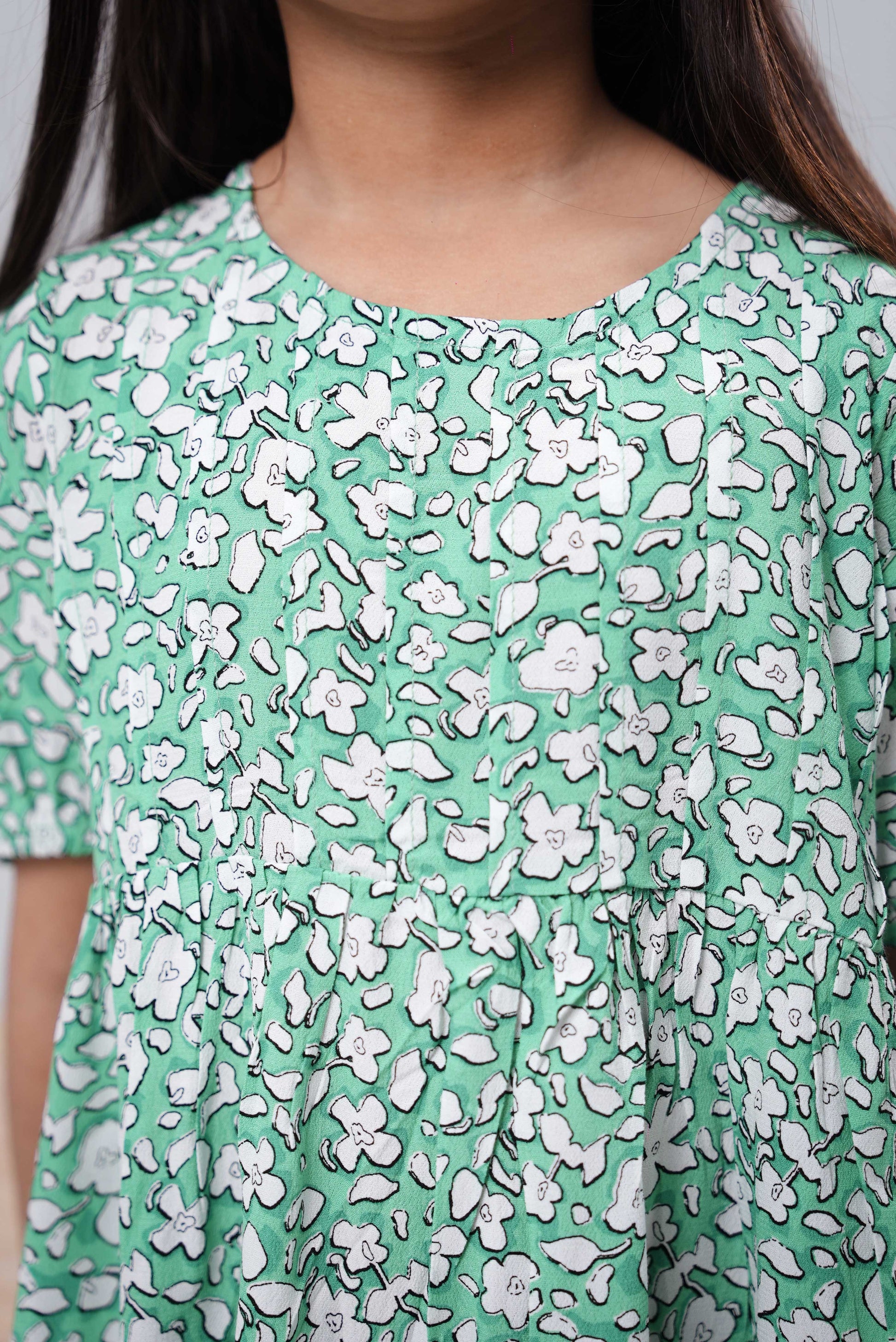Little Girls Frock - Floral Mint