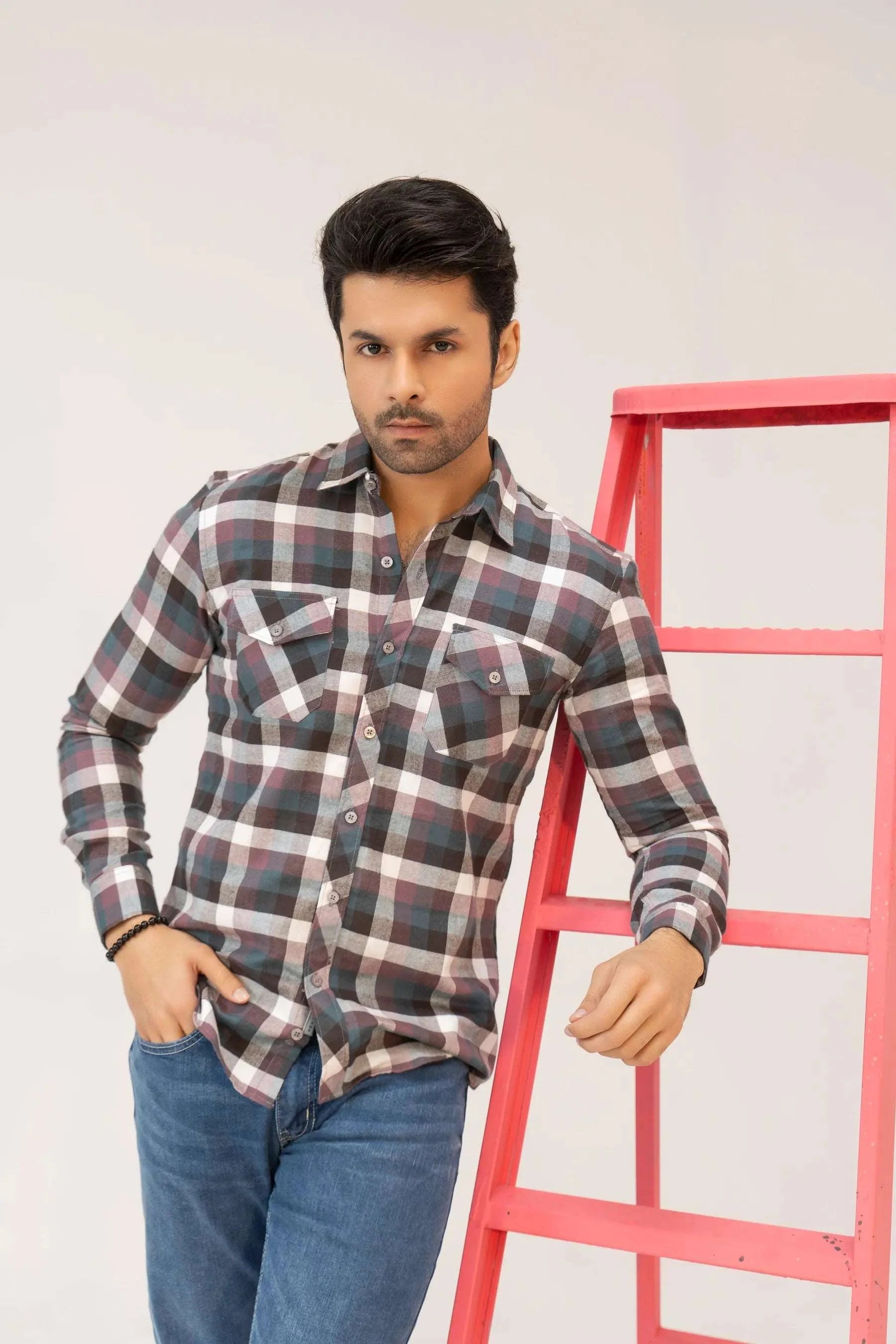 Men Casual Dress Shirt - Checkered - Harwage