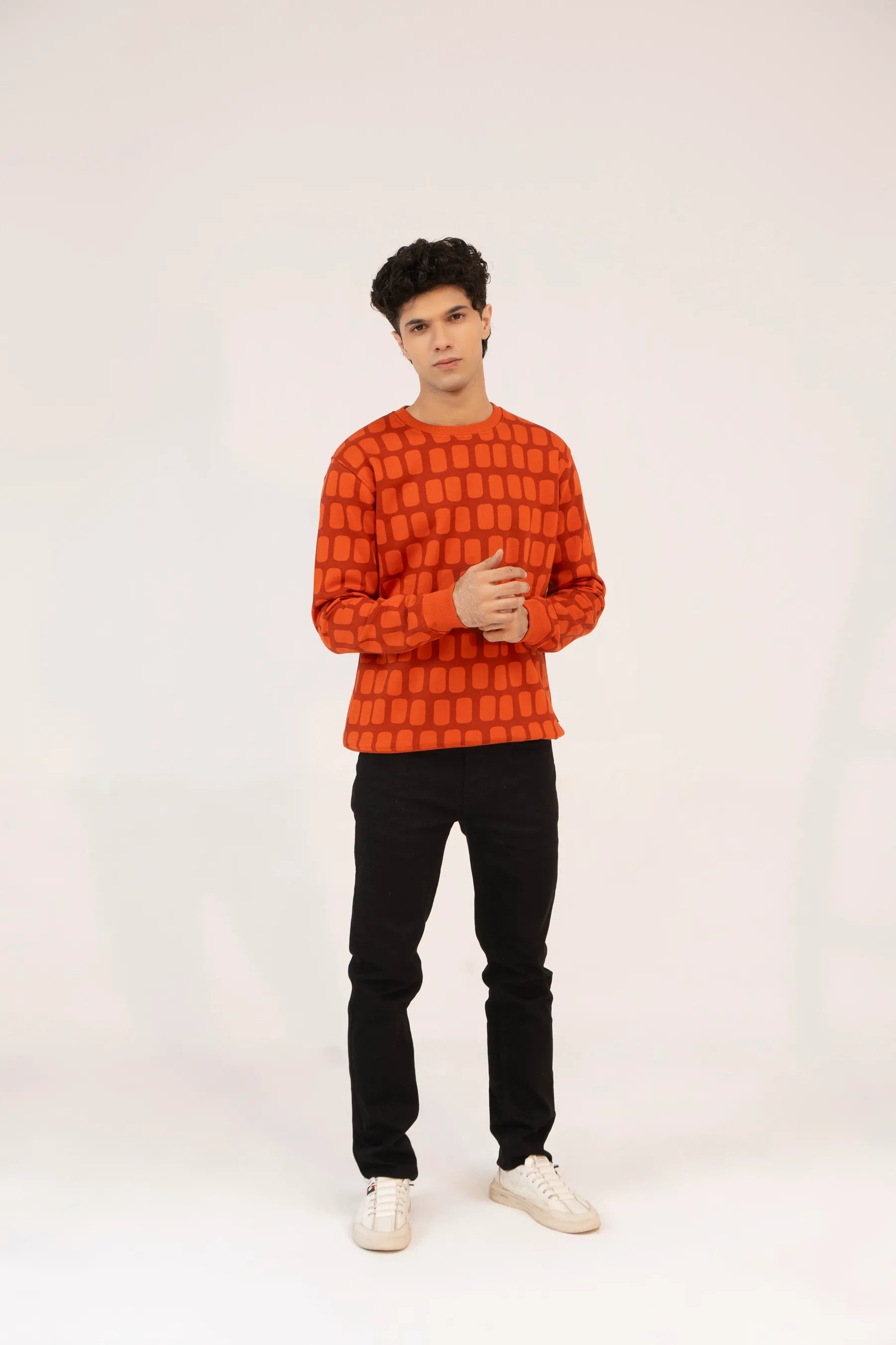Men Regular Fit Sweatshirt - Red Geometric - Harwage