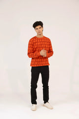 Men Regular Fit Sweatshirt - Red Geometric