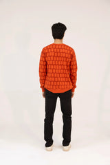 Men Regular Fit Sweatshirt - Red Geometric