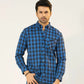 Men Casual Dress Shirt - Blue Checkered - Harwage