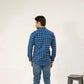 Men Casual Dress Shirt - Blue Checkered - Harwage