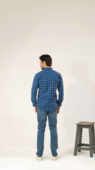 Men Casual Dress Shirt - Blue Checkered